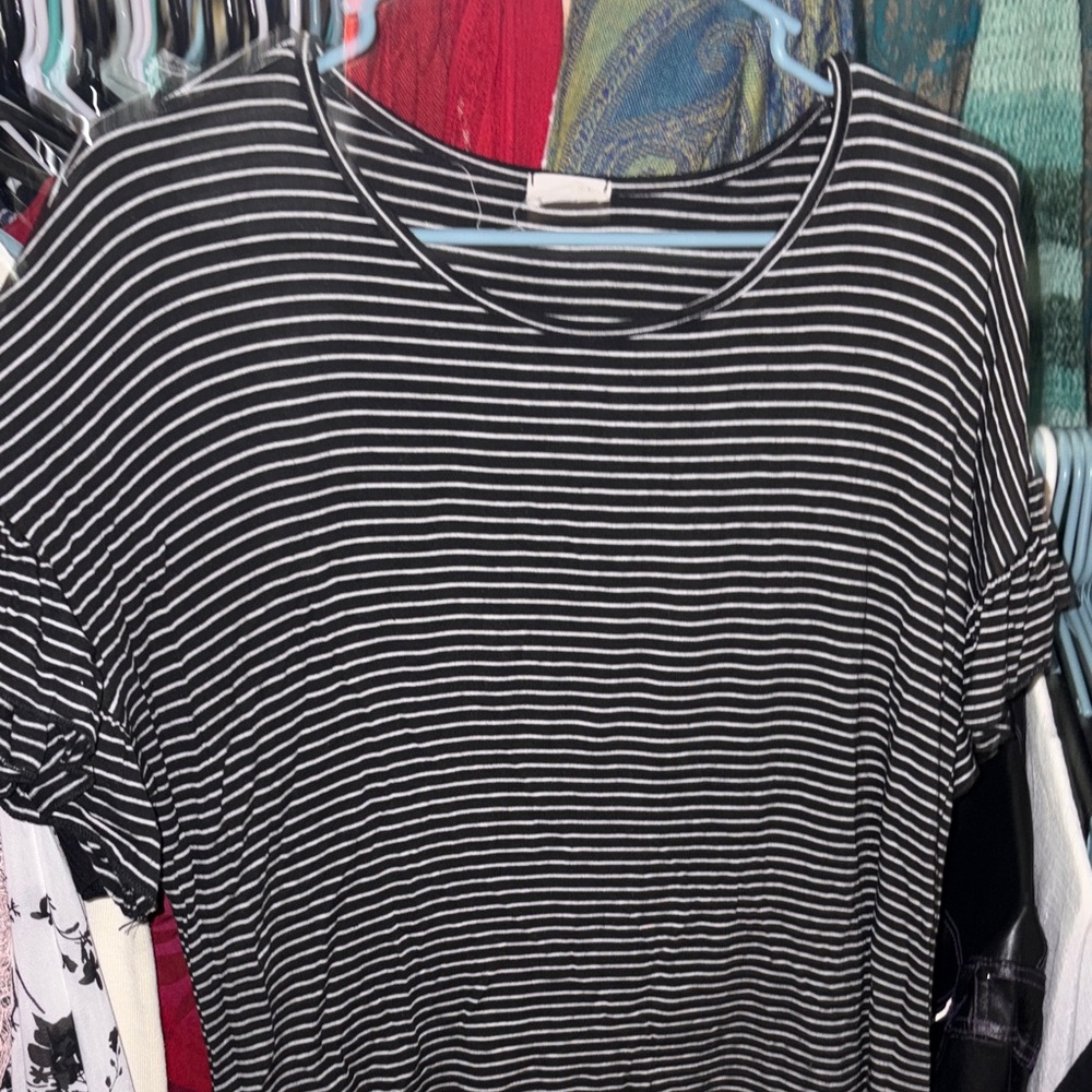 Caution To The Wind Black and White Striped Short Sleeve Tee